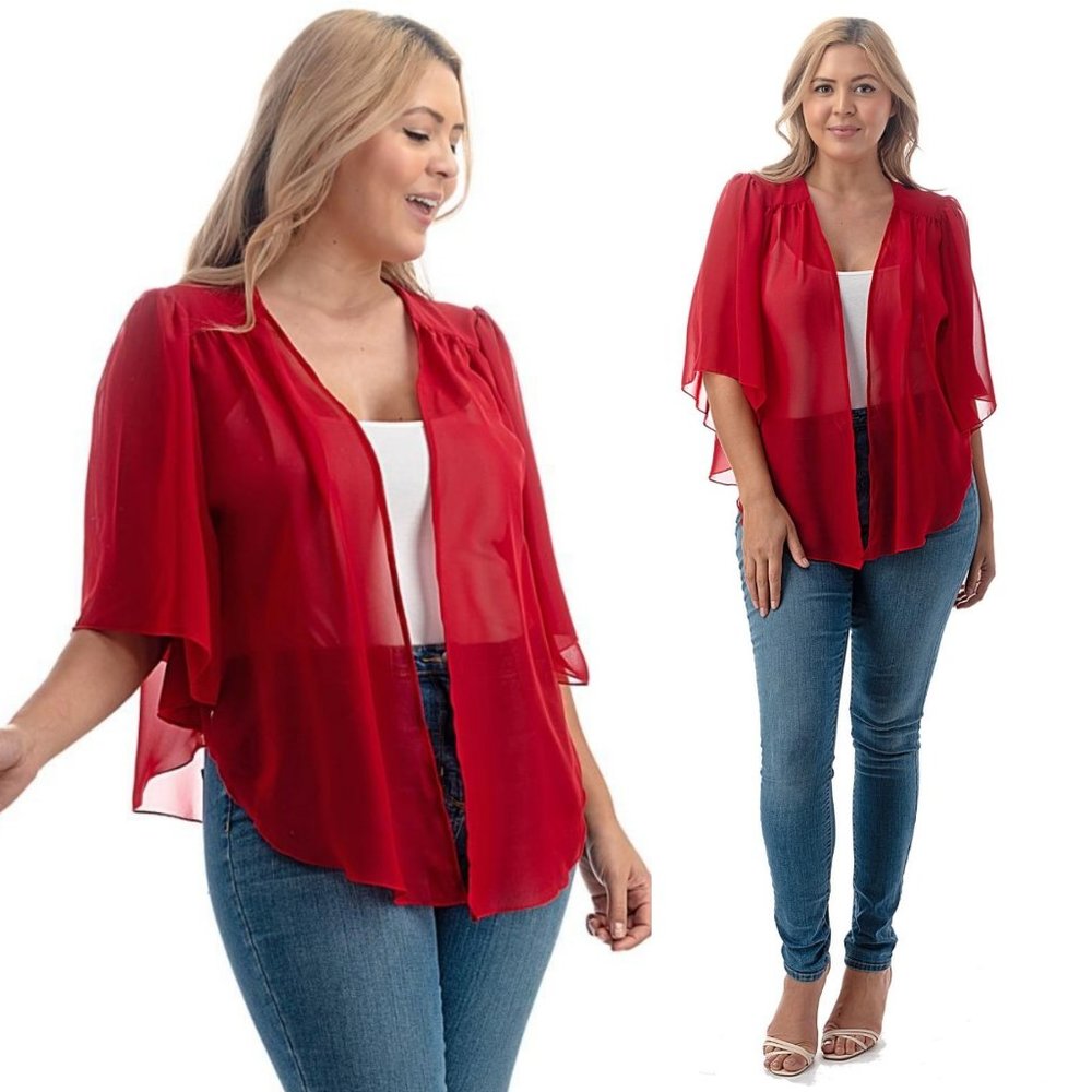 4x- New Plus Size Super Cute open sheer SHRUG - RED